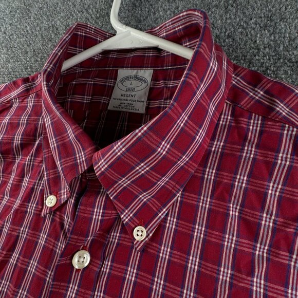 Brooks Brothers Button Up Shirt Men Long Sleeve Cotton Regent Large Red Plaid - Picture 9 of 13